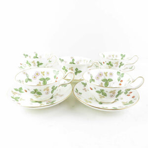 美品 WEDGWOOD ウェッジウッド ワイルドストロベリー ティーカップ＆ソーサー 5客 セット ピオニー SU5493A2