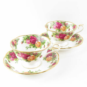 美品 ROYAL ALBERT ロイヤルアルバート オールドカントリーローズ ティーカップ＆ソーサー 2客 ペア 金彩 花柄 フラワー 英国 SU5496A2