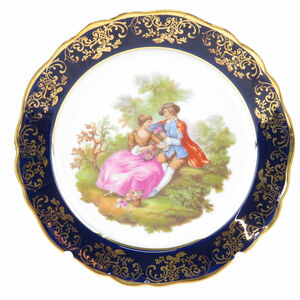 美品 Limoges リモージュ プレート ポーセリン 飾り皿 フラゴナール 絵 ゴールド コバルト SU5568B2