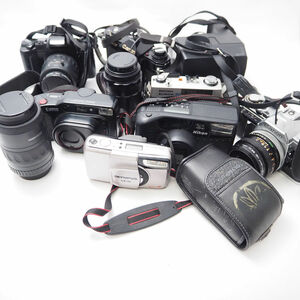 1円 PENTAX Canon OLYMPUS RICOH Nikon Polaroid カメラ8点 レンズ2点 計10点 フィルムカメラ AE-1 OZ130 セット HY986