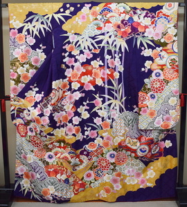 [..]1H secondhand goods silk long-sleeved kimono purple series classic pattern length 169.67 large size tall size 