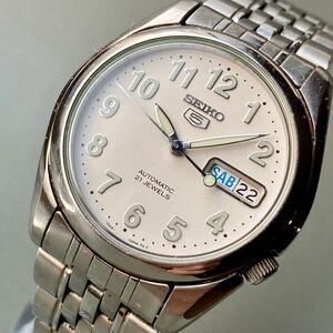 【動作品】セイコー SEIKO 5 腕時計 1996年~ 自動巻き メンズ ケース径37㎜ 男性 ウォッチ デイデイト カレンダー シルバー