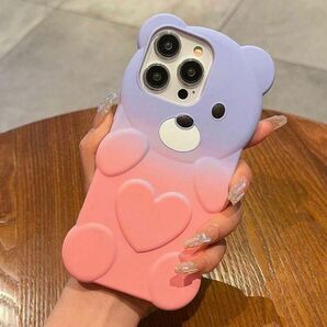 iPhone 14 Pro Max ケース　ピンク　パープル　クマ　可愛い　韓国　残りわずか　カバー　iPhoneケース　グラデ