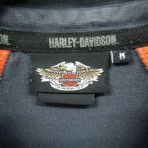 サイズ M HARLEY DAVIDSON 長袖 ポロシャツ カットソー 切替デザイン 刺繍 ロゴ グレー ハーレー ダビッドソン 古着 ビンテージ 4A2703_画像3