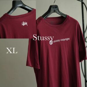 stussy 両面プリント Tシャツ XL バーガンディ 赤 古着 ステューシー 