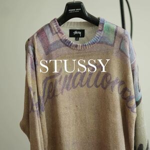23AW STUSSY × Alfonso Sweater ステューシー 総柄 ニット セーター マルチカラー M world tour ベージュ