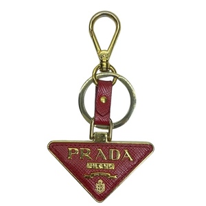 PRADA プラダ キーホルダー キーリング バッグチャーム 三角ロゴ サフィアーノ GP レザー ゴールド レッド