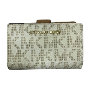 MICHAEL KORS マイケルコース 財布 二つ折り財布 折り財布 ミディアムウォレット MKロゴ 総柄 レザー ホワイト