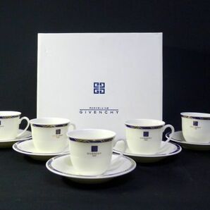 d★330 未使用 GIVENCHY ジバンシー PORCELAINE カップ＆ソーサー 5客揃 コーヒーセット 金彩 洋食器 箱有 /80の画像2