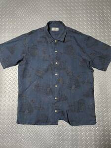  movie relation .... pattern!* Papas Papas * flax linen aloha shirt short sleeves shirt coconut button 48M navy series 