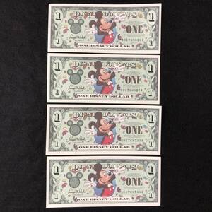 ディズニーダラー　ミッキー　1ドル札　４枚セット　2000　紙幣　$1　DISNEY DOLLARS　ディズニーワールド　MICKEY