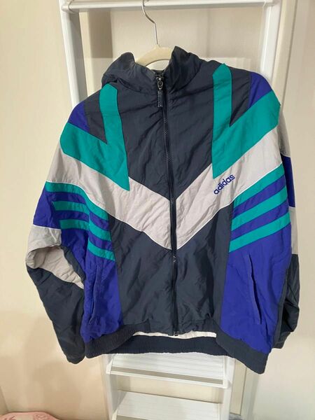 US Mサイズ　adidas アディダス 80-90s トレフォイル 銀タグ ナイロン ジップアップ トラックジャケット 