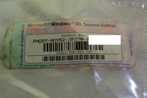Microsoft Windows 98 Second Edition 正規プロダクトキーシール 動作確認済み#BB02186