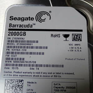 SEAGATE Barracuda ST2000DM001-1CH164 2TB 3.5インチSATA HDD 使用1420回 4381時間 フォーマット確認のみ#BB01158の画像6