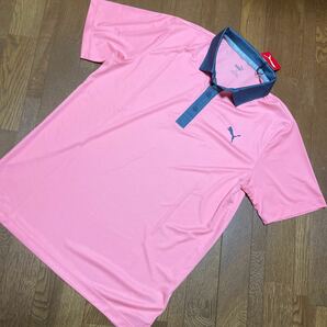 新品♪PUMA-GOLF≪プーマ≫♪メンズ ゴルフウェア ２トンカラーCELLポロシャツ♪ピンク＆グレー♪サイズXL♪