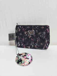 未使用　アナスイ　 黒レース　蝶々　花柄　ポーチ　円形ミラー付き　ANNASUI 新品