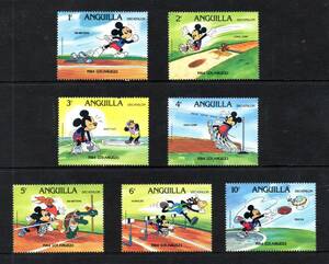 Марки Angira Disney Mickey Mouse Los Angeles Olympics 7 типов 1984
