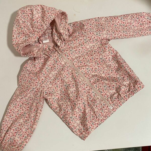 H&M 花柄 ジャケット ピンク　80 フード取り外し可　保育園　薄手　シャカシャカ素材　 長袖