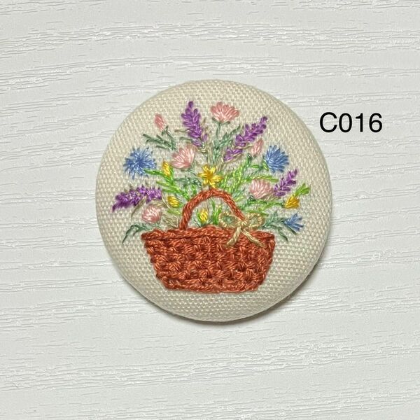 【C016】花かご刺繍ブローチ(ヘアゴム) ハンドメイド 北欧