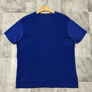 バーバリーブラックレーベル BURBERRY BLACK LABEL Tシャツ 半袖 切替 サーマル ホースロゴ ブルー 青 サイズ4