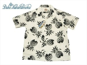 Duke Kahanamoku/デューク カハナモク DK37811「DUKE'S PINEAPPLE/パイナップル」コットン 半袖アロハシャツ ホワイト L新品