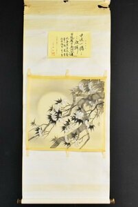 K3318 真作 中沢一僑「夜桜」絹本 まくり 肉筆 紙表具 保証書有 春掛 日本画 中国 書画 絵画 骨董 掛軸 掛け軸 古美術