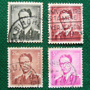 【ベルギー切手】ボードゥアン1世　1.5F/2F/2.5F/3F　４枚 切手 使用済４枚　　切手[g11a]