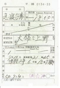 【車内補充券】津軽２号　急・寝台券　大館から上野まで　昭和50年