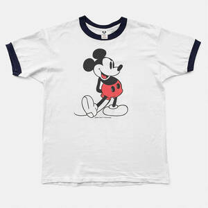 70〜80s Disney Mickey Mouse リンガーTシャツ [XL]（70年代ヴィンテージ・ディズニーTシャツ／ミッキーマウス・トリムT／在原みゆ紀）