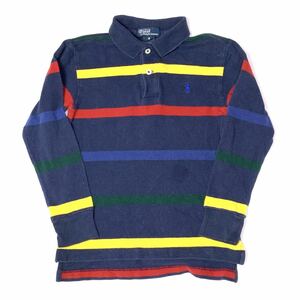 ■子供用 Polo by Ralph Lauren ポロラルフローレン ボーダー ポロシャツ サイズ5 ネイビー キッズ 古着 鹿の子素材 POLO ポロ■