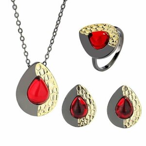  серьги кольцо кольцо чёрный черный красный красный Vintage retro Stone кольцо серьги-гвоздики женский 