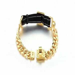  dog necklace Gold stainless steel chain free size cue ba flat dog cat harness lead pet 