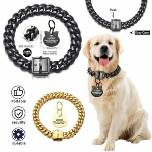  dog necklace uo- King black black stainless steel chain cue ba dog cat harness lead pet 