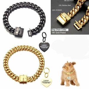  dog necklace uo- King black black Gold stainless steel chain cue ba harness lead pet 