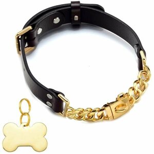  dog necklace leather chain metal free size harness lead pet 