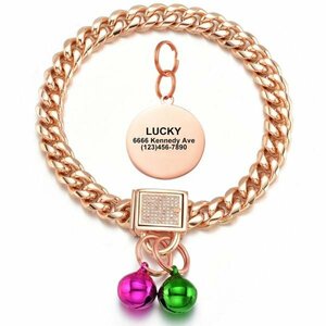  dog necklace uo- King rose Gold stainless steel chain dog cat harness lead pet 