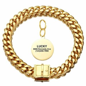  dog necklace Gold stainless steel chain tag cue ba dog cat harness lead pet 