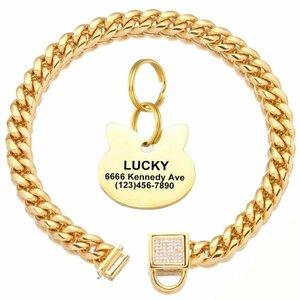  dog necklace Gold stainless steel chain cue ba dog cat harness lead pet 