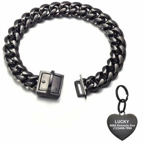  dog necklace uo- King black black stainless steel chain metal tag dog cat harness lead pet 
