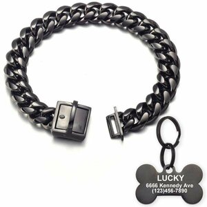  dog necklace black black stainless steel chain tag cue ba dog cat harness lead pet 