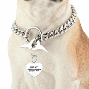  dog necklace uo- King chain metal silver tag dog cat harness lead pet 