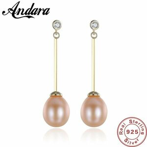  earrings pink silver pearl long lady's 