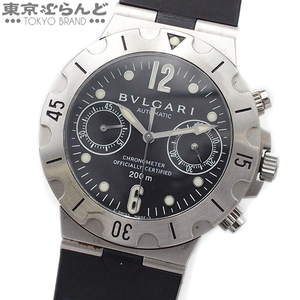 101726662 1円 ブルガリ BVLGARI ディアゴノ スクーバ クロノ SCB38S ブラック SS ラバー 腕時計 メンズ 自動巻 難有品