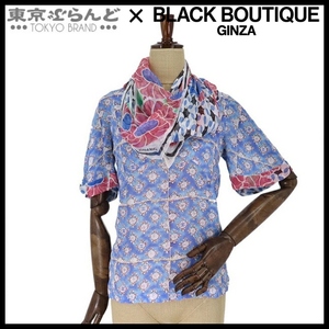 241100040818 Chanel CHANEL back button blouse short sleeves P50733W05621 blue x multicolor silk scarf color floral print 34 lady's 