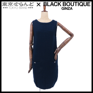 241100040832 Chanel CHANEL here button no sleeve knitted Mini One-piece P48008K06119 navy cotton 36 tops lady's 