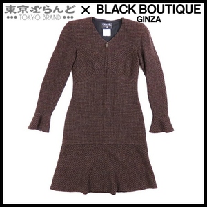 101691721 Chanel CHANEL tweed One-piece 97A P09335V05959 black x Brown wool shoulder pad attaching 34 One-piece lady's 