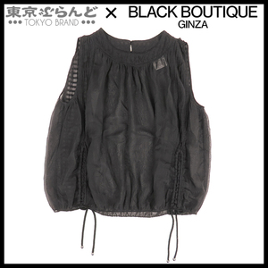 101701164 Chanel CHANEL sleeveless shirt P47727V35655 black silk see-through tops 34 blouse lady's 