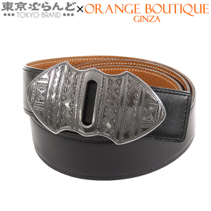 101722619 エルメス HERMES トゥアレグ バックル ベルト □H刻印 ブラックxゴールド ボックスカーフ トゴ SV925 リバーシブル ＃105 メンズ