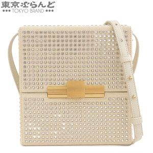 101730070 ボッテガヴェネタ BOTTEGAVENETA デイジー アイボリー キャンバス ラインストーン レザー ショルダーバッグ レディース