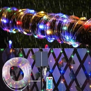 ソーラーLED 防水 チューブライト 5M リモコン付 点灯モード8種 レインボー 明るさ調節可 配線不要 IP65 取付簡単 庭/階段/ベランダ/イルミ